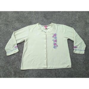 Rebecca Malone Pajama Top Womens Large Floral Embroidered Button‎ Front